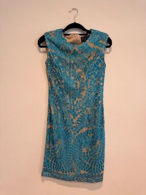 Alex Evenings Turquoise Embroidered Sheath Dress